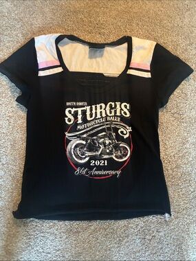 Harley-Davidson Black Tee with Pink and Cream Shoulder Accents